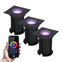 Set van 3 Ramsay Smart Grondspots buiten - Vierkant - 5,5 Watt 400 lumen - RGBWW - Wifi + Bluetooth - Bestuurbaar via app - IP67 - Google Home - Amazon Alexa - Zwart