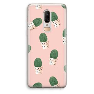 Cactusprint roze: OnePlus 6 Transparant Hoesje