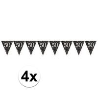 4x Zwarte vlaggenlijn 50e jubileum feestartikelen   -