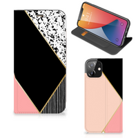 iPhone 12 | iPhone 12 Pro Stand Case Zwart Roze Vormen - thumbnail