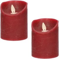 2x LED kaarsen/stompkaarsen bordeaux rood met dansvlam 10 cm - LED kaarsen - thumbnail