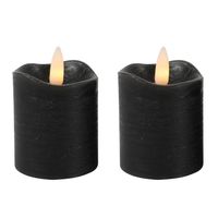 Countryfield LED kaarsen/stompkaarsenen - 2x st - zwart - D7,5 x H7,2 cm - LED kaarsen