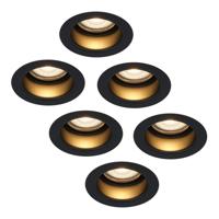 Set van 6 Mari - LED platte inbouwspots met lage inbouwdiepte - 6 Watt 570 Lumen - 2700K Warm wit - GU10 LED Module - Verzonken - Dimbaar - Rond - IP65 waterdicht - Zwart