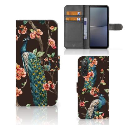 Sony Xperia 10 V | Telefoonhoesje | Met pasjeshouder | Pauw met Bloemen