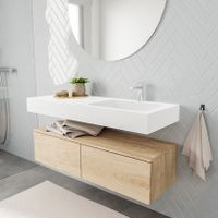 Mondiaz Alan badmeubel 120 cm washed oak 2 lades vrijhangend wastafel rechts 1 kraangat wit