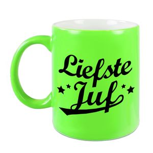 Liefste juf cadeau mok / beker neon groen 330 ml