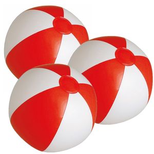 10x stuks opblaasbare zwembad strandballen plastic rood/wit 28 cm