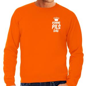 Bellatio Decorations Koningsdag sweater voor heren - koning pils dag - oranje - feestkleding 2XL  -
