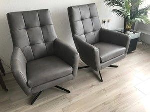 Set van 2 leren draaifauteuils volledig gestoffeerd - met hoge rug en stervoet - grijs leer - Echt leer, Modern, ontdek de vele Leersoorten en Kleuren bij ShopX