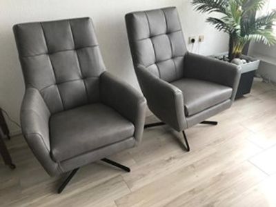 Set van 2 leren draaifauteuils volledig gestoffeerd - met hoge rug en stervoet - grijs leer - Echt leer, Modern, ontdek de vele Leersoorten en Kleuren bij ShopX