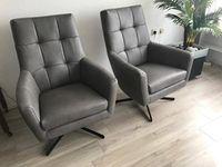 Set van 2 leren draaifauteuils volledig gestoffeerd - met hoge rug en stervoet - grijs leer - Echt leer, Modern, ontdek de vele Leersoorten en Kleuren bij ShopX