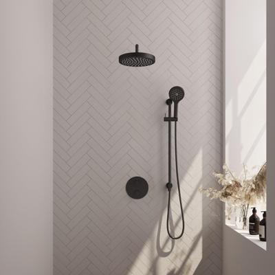 BRAUER Stripe Thermostatische Inbouw Regendouche - 3-weg - rond - SET 47 - 25cm douchekop - gebogen muurarm - 3-standen handdouche - doucheslang - geïntegreerde glijstang - mat zwart 5-S-457