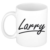 Naam cadeau mok / beker Larry met sierlijke letters 300 ml - thumbnail