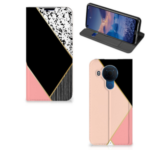 Nokia 5.4 Stand Case Zwart Roze Vormen