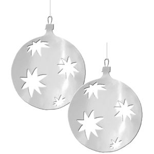 2x Kerstbal hangdecoratie zilver 30 cm van karton - Hangdecoratie