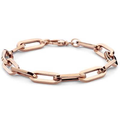 Armband Paperclipschakel platte buis rosegoud 8 mm 19,5 cm