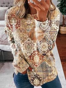 Crew Neck Loose Casual Ethnic Sweatshirt