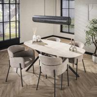 LifestyleFurn Deens Ovale Eettafel 'Andrienne' Travertinlook, 180 x 90cm