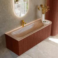 Badmeubel Mondiaz Kurve-Dlux | 135 cm | Meubelkleur Ruby | Wastafelkleur Saba | Solid surface | Wasbak linker zijde spoelbak | 1 kraangat