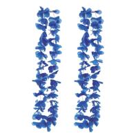 Hawaii bloemen krans/slinger - 2x - blauw - kind/volwassenen - verkleed tropische bloemen slingers