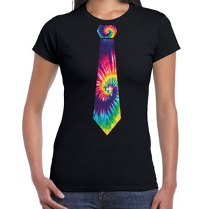 Hippie thema verkleed feest stropdas t-shirt tie dye voor dames - zwart