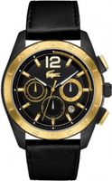 Lacoste horlogeband 2010741 / LC-53-1-34-2514 Leder Zwart 24mm + zwart stiksel