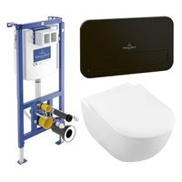 Villeroy & Boch Subway 2.0 pack wandcloset - directflush - diepspoel - slimseat zitting softclose & quickrelease - met inbouwreservoir - bedieningsplaat zwart mat - wit 92242700 / 922490AN / 5614R201