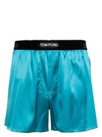 TOM FORD logo-waistband satin boxers - Bleu - thumbnail