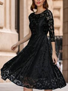 Regular Fit Elegant Crew Neck Lace Dress