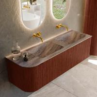 Badmeubel Mondiaz Kurve-Dlux | 145 cm | Meubelkleur Ruby | Wastafelkleur Oza | Solid surface | Dubbel / Rechts spoelbak | Zonder kraangat(en)