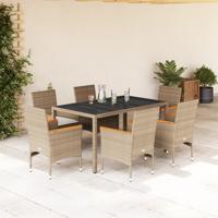 7-delige Tuinset met kussens poly rattan en glas beige