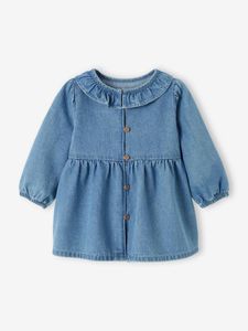 Denim babyjurk met kraag met ruches stone