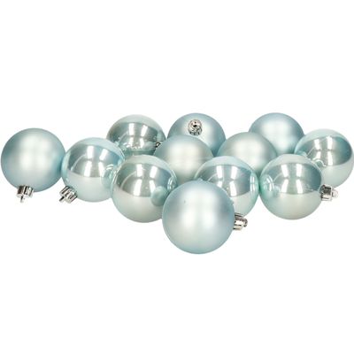 12x stuks kunststof kerstballen baby blauw 6 cm glans/mat 12x stuks kunststof kerstballen baby blauw 6 cm glans/mat