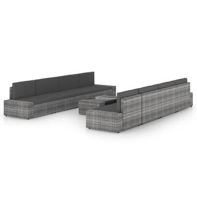 9-delige Loungeset met kussens poly rattan grijs