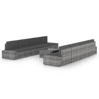 9-delige Loungeset met kussens poly rattan grijs