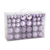 100x stuks kunststof kerstballen lila paars 3, 4 en 6 cm   - - thumbnail