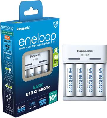 Panasonic USB lader BQ-CC61 + 4 Eneloop AA batterijen