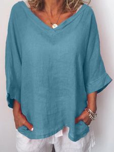 Casual Solid V Neck 3/4 Sleeve Top