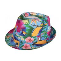 PartyXplosion Verkleed hoedje voor Tropical Hawaii party - bloemen print - volwassenen - Carnaval   -