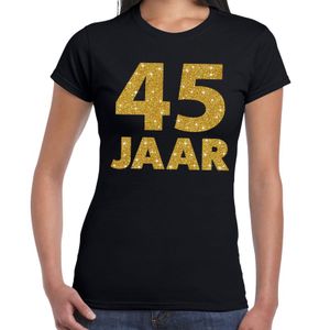 45 jaar goud glitter verjaardag/jubileum kado shirt zwart dames