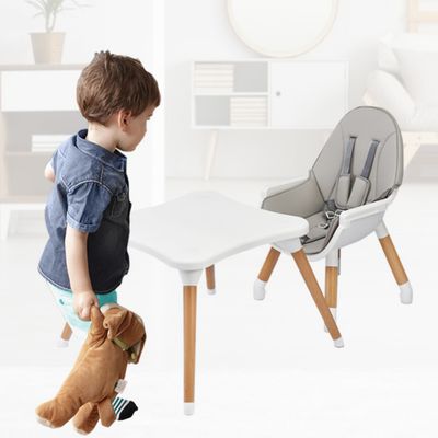 4-in-1 Babystoel Baby Eet & Groei Convertibele Hoge Stoel Eetstoelen Kinderzitgroep in Hoogte Verstelbare Kinderstoel Grijs