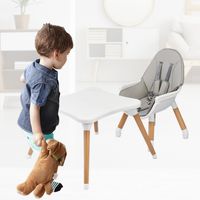 4-in-1 Babystoel Baby Eet & Groei Convertibele Hoge Stoel Eetstoelen Kinderzitgroep in Hoogte Verstelbare Kinderstoel Grijs