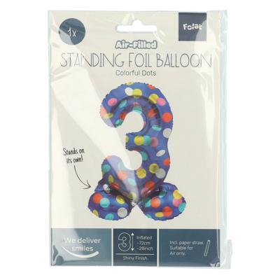 Folat BV Staande folieballon colorful dots cijfer 3 - 72cm