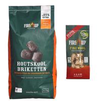 BBQ starterspakket - houtskool briketten 5 kilo - barbecue aanmaak houtwolkrullen 25x