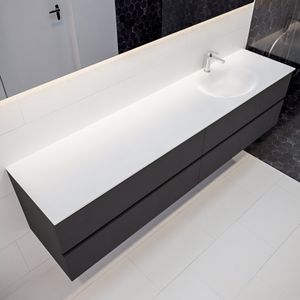 Mondiaz Vica Moon badmeubel antraciet mat 200 cm 4 lades solid surface enkele spoelbak rechts 1 kraangat