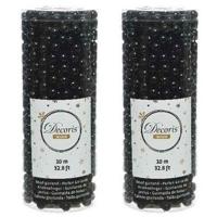 Decoris Kralenslinger - 2x - zwart - 10 meter - kunststof - glans - kerstslinger - kerstversier