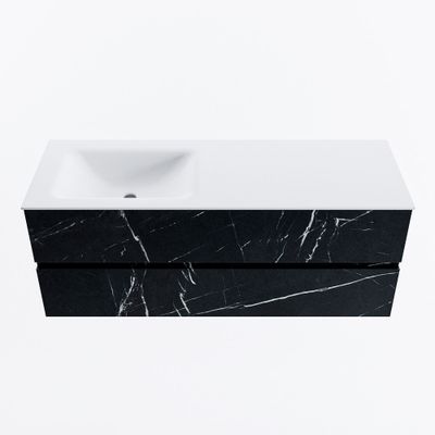 MONDIAZ VICA 130cm badmeubel onderkast Marquina 2 lades. Wastafel CLOUD links zonder kraangat, kleur Talc.