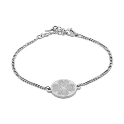 Gepersonaliseerde vingerafdruk klaver armband - Stainless steel - Zilver - 4 vingerafdrukken