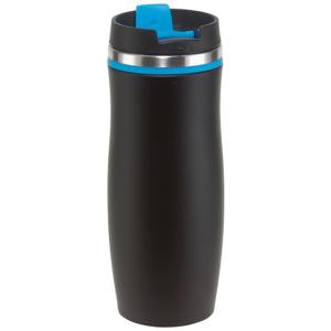 Koffie en Thee thermosbeker/warmhoud beker - zwart/blauw - 400 ml - Isoleerbeker dubbelwandig