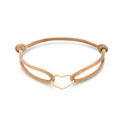 Armband Hartje zilver-satijn goudkleurig-caramel 13 - 26 cm